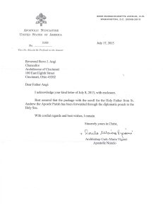 SCROLL letter from Nuncio to Father Angi